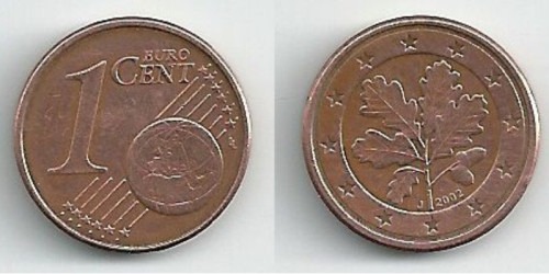 1 евроцент 2002 «J» Германия