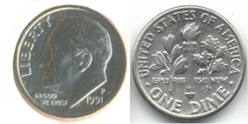 10 центов 1991 P США