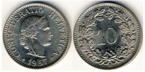 10 раппен 1957 Швейцария