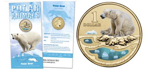 1 доллар 2013 Австралия — Белый полярный медведь