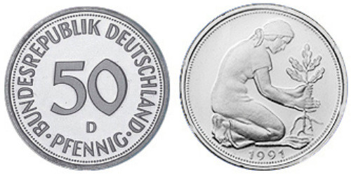 50 пфеннигов 1991 «D» Германия