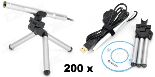 Портативный USB 2.0 10X-200X цифровой микроскоп со светодиодной подсветкой