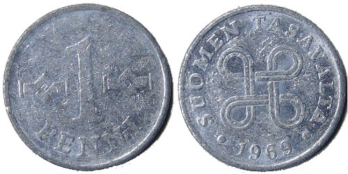 1 пенни 1969 Финляндия (алюминий)