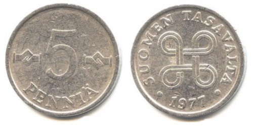 5 пенни 1977 Финляндия (алюминий)