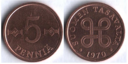 5 пенни 1970 Финляндия (медь)