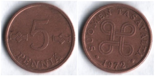 5 пенни 1972 Финляндия (медь)