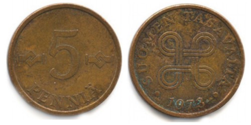 5 пенни 1973 Финляндия (медь)