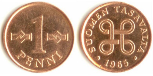 1 пенни 1965 Финляндия (медь)
