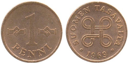 1 пенни 1969 Финляндия (медь)