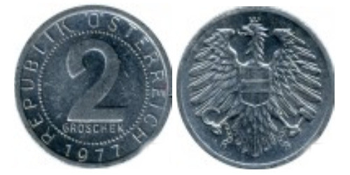 2 гроша 1977 Австрии