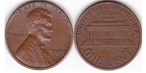 1 цент 1959 D США