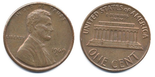 1 цент 1969 D США