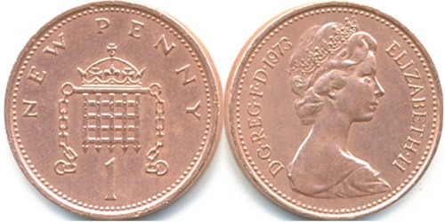 1 новый пенни 1973 Великобритания