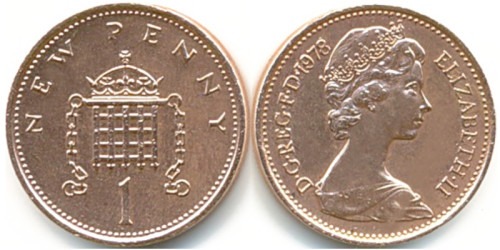 1 новый пенни 1978 Великобритания