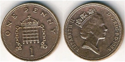 1 пенни 1988 Великобритания