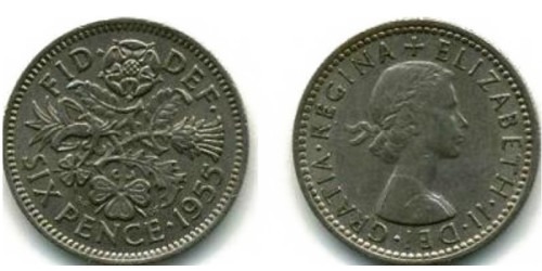 6 пенсов 1955 Великобритания