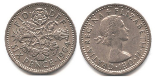 6 пенсов 1964 Великобритания