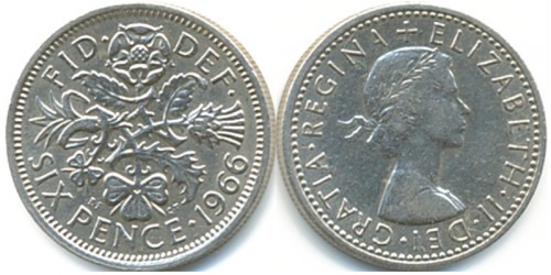 6 пенсов 1966 Великобритания