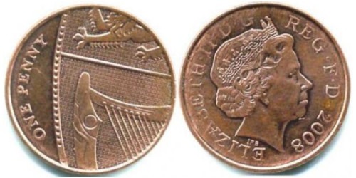 1 пенни 2008 Великобритания — Фрагмент герба британской королевской семьи