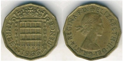3 пенса 1966 Великобритания