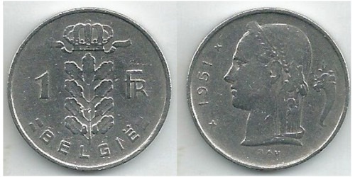 1 франк 1951 Бельгия (VL)