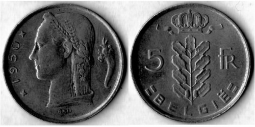 5 франков 1950 Бельгия (VL)