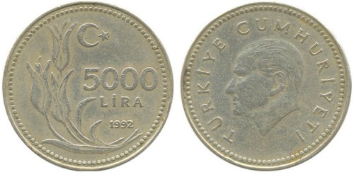 5000 лир 1992 Турция