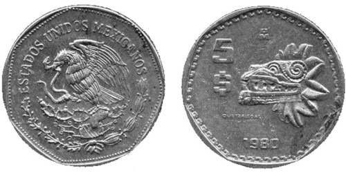 5 песо 1980 Мексика
