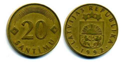 20 сантимов 1992 Латвия