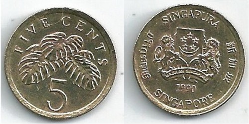 5 центов 1990 Сингапур