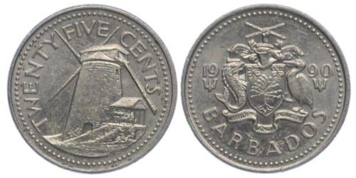 25 центов 1990 Барбадос