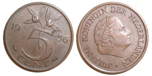 5 центов 1956 Нидерланды