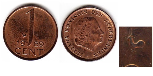 1 цент 1969 Нидерланды — петух
