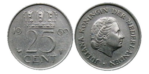 25 центов 1969 Нидерланды — петух
