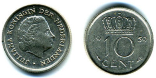 10 центов 1959 Нидерланды