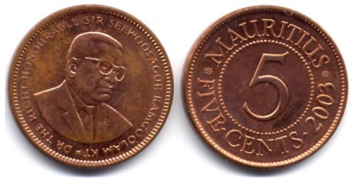 5 центов 2003 Маврикий