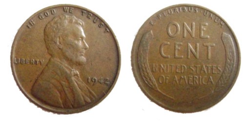 1 цент 1942 США — редкий год