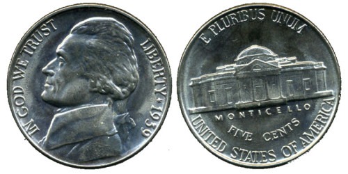 5 центов 1939 США — редкий год