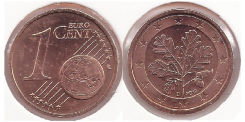 1 евроцент 2010 «D» Германия
