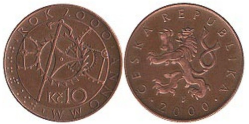 10 крон 2000 Чехия — год 2000