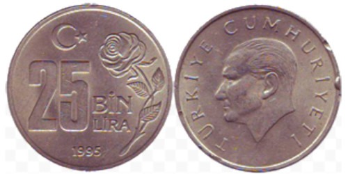25000 лир 1995 Турция