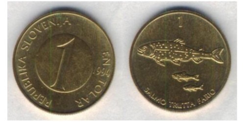 1 толар 1994 Словения — открытая цифра 4