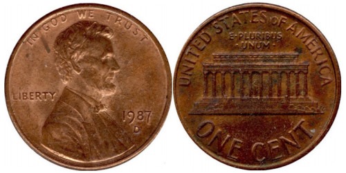 1 цент 1987 D США