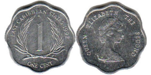 1 цент 1992 Восточные Карибы
