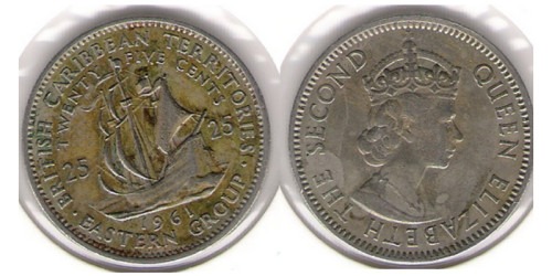 25 центов 1961 Восточные Карибы — редкая