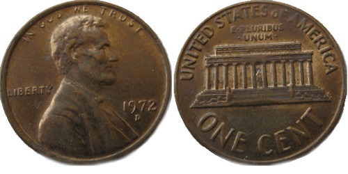 1 цент 1972 D США