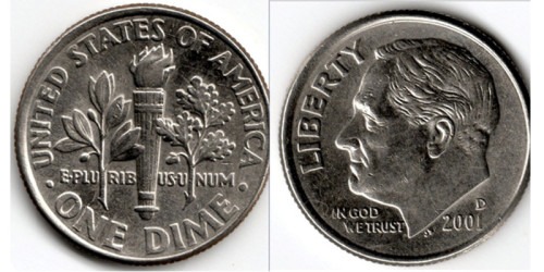 10 центов 2001 D США