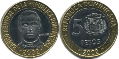 5 песо 2002 Доминикана