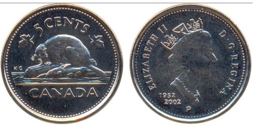 5 центов 2002 Р Канада — Золотой юбилей Елизаветы II 1952 — 2002