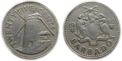 25 центов 1980 Барбадос